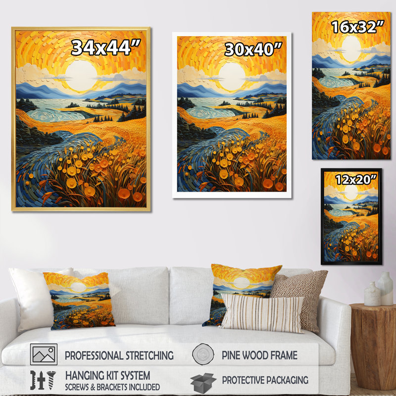 Récolte de Vangogh dans les champs de blé II, H 40 po x l 30 po x P 1,5 po, Cadre flottant brun