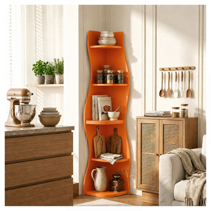 Étagère d'angle à 5 niveaux en forme de S, présentoir incurvé moderne autoportant, support de plante d'angle peu encombrant pour salon, chambre à coucher, salle de bain, bureau à domicile