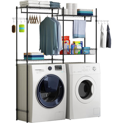 Séchoir à linge, étagère de rangement au-dessus de la laveuse et de la sécheuse, séchoir à linge avec panier à linge et crochets
