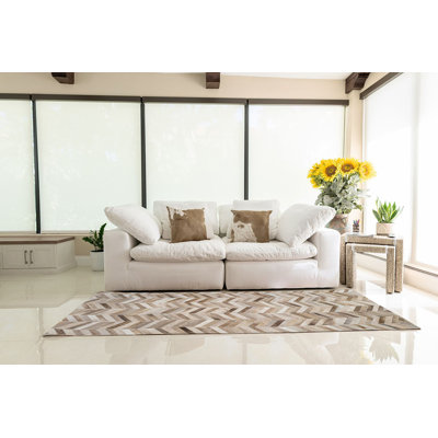 Tapis de couloir en peau de vache patchwork - Taupe / Champagne