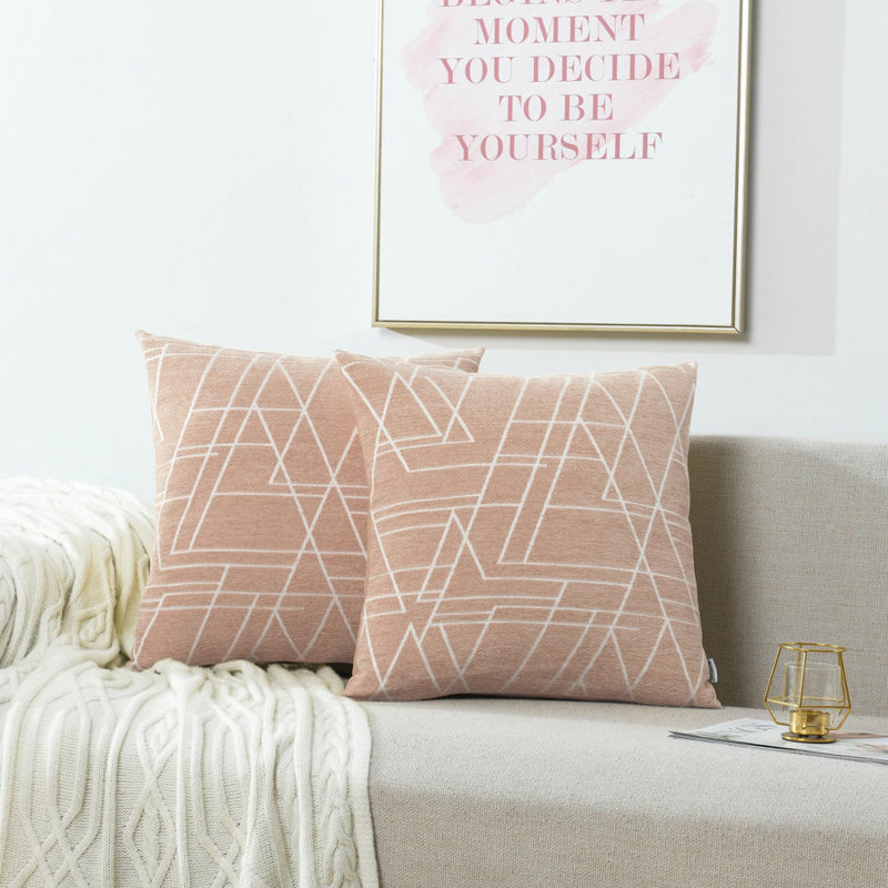Geometric Pattern Modern Chenille Jacquard Pillow Cover, 18"H x 18"W, Blush Pink