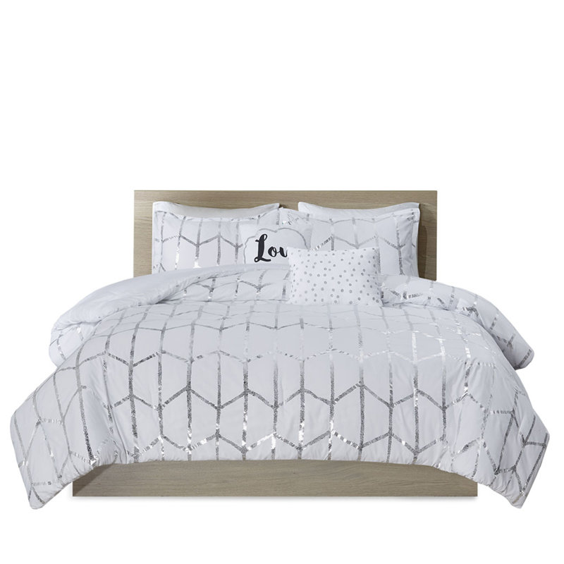 Contemporary Metallic Print Bedding Sets, Polyester Comfort, Home Decor