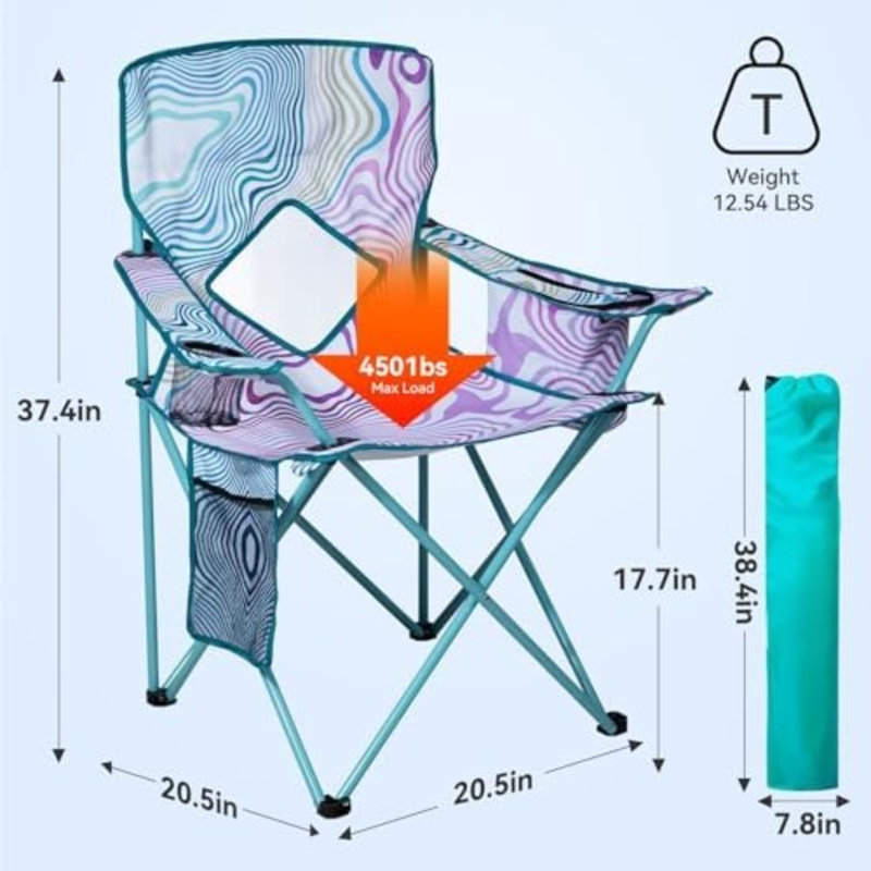 Lot de 2 chaises de camping pliantes/portables avec poche isotherme, dossier en maille et porte-gobelet (fleur, métal, lot de 2)