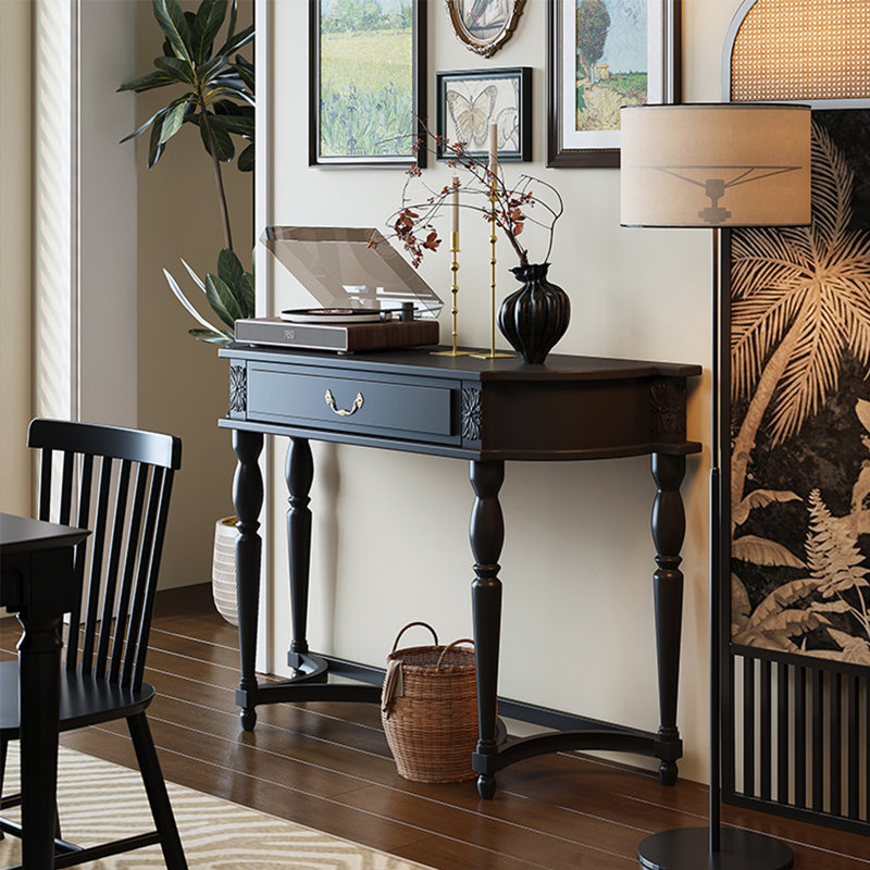 Retro Minimalist Classical Console Table, Black