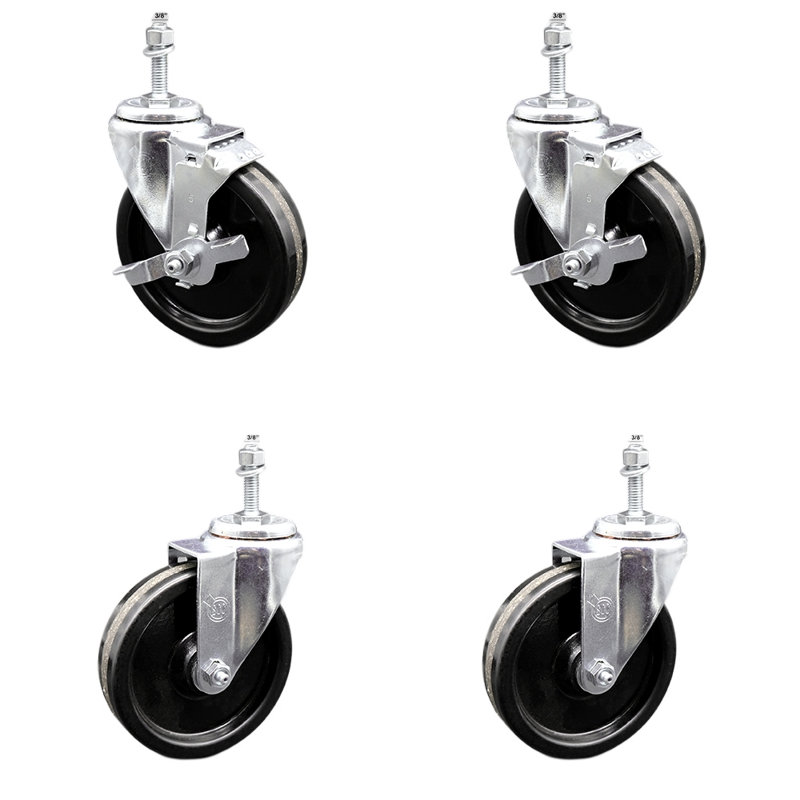 Ensemble de roulettes à tige filetée en acier inoxydable de 5 pouces pivotant 3/8 pouces 2 freins SCC