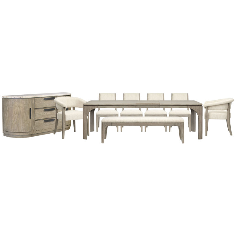 Extendable Rectangular Dining Table With 4 Side Chairs 2 Host Chairs Bench And Buffet