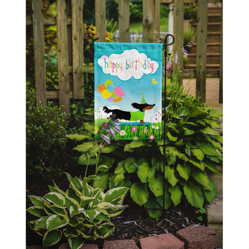 Drapeau de jardin en bois 15 po x 11,5 po Moy. Happy Birthday Dachshund