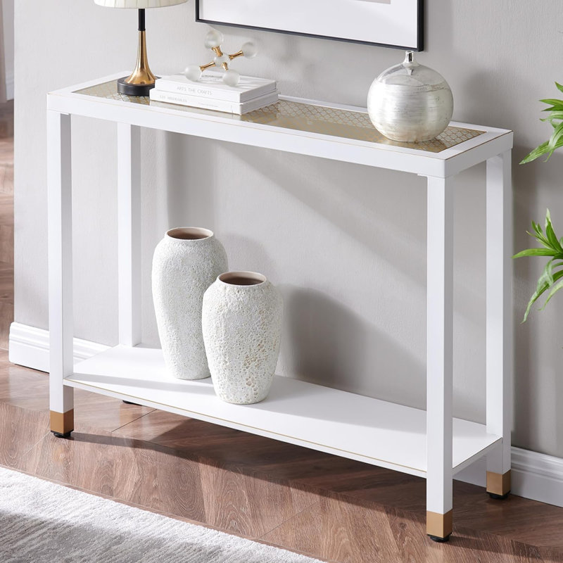 Glass Entryway Table, 2-Tier Entry Way Console Entrance Table, 41"L Narrow Sofa Table With Shelves, Ideal For Hallway, Entryway, Living Room, Foyer, Corridor, And Office