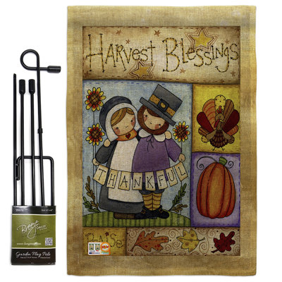 « heureusement pilgrims automne », impression en polyester de 2 côtés 19 po x 13 po ensemble de drapeau