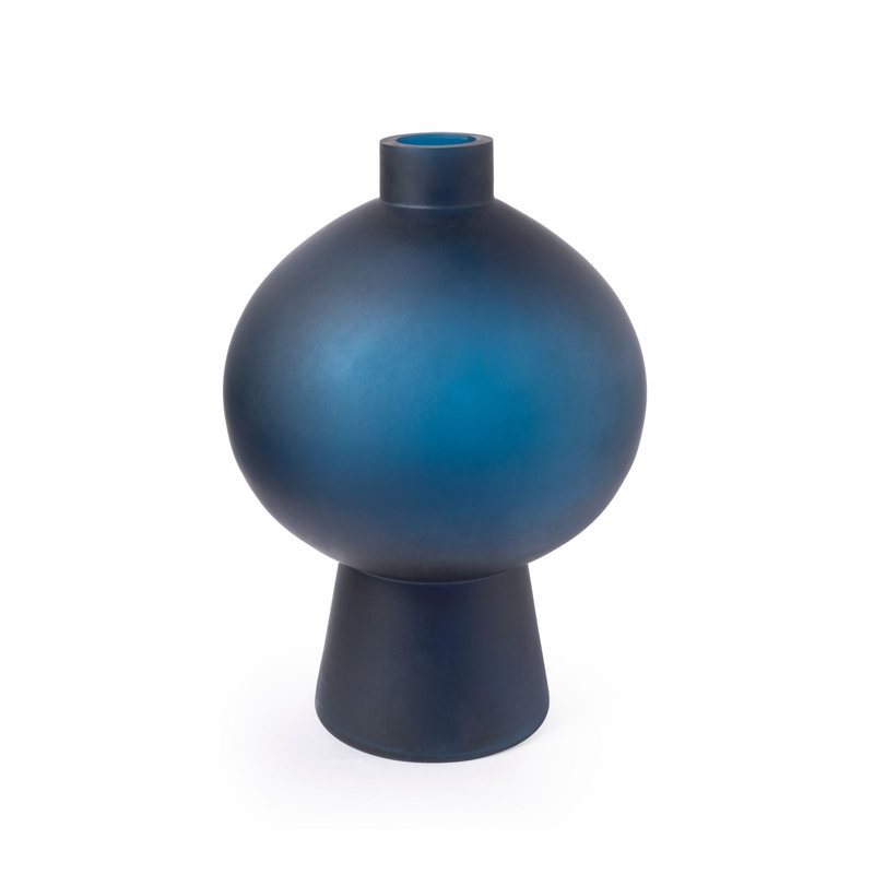 Sharri Handmade Glass Table Vase, 9.5" H x 6" W x 6" D, Prussian Blue