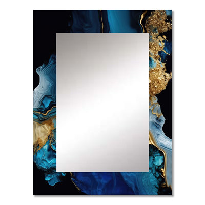 Abstract Geode Gold And Blue Marble IV - Marble Mirror, Blue Unique Wall Mirror, Printed Metal Art