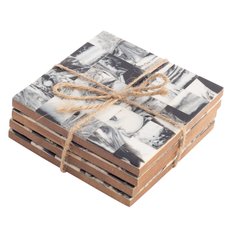 Wood Square 4 Piece Coaster Set