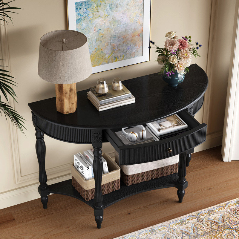 Console de 45 po en demi-lune Farmhouse, Black