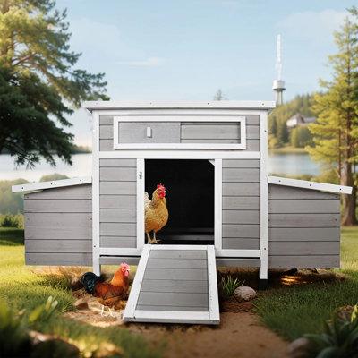 Spacious Wooden Chicken Coop For Outdoor Use With Dual Nesting Boxes And Free-Range Doors For Easy Access