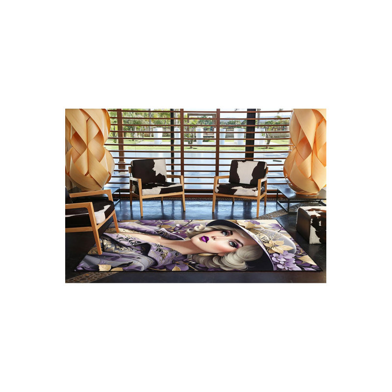 Tapis tissé mauve à motif de fille noble, Rectangle 5 pi 1 po x 7 pi 7 po