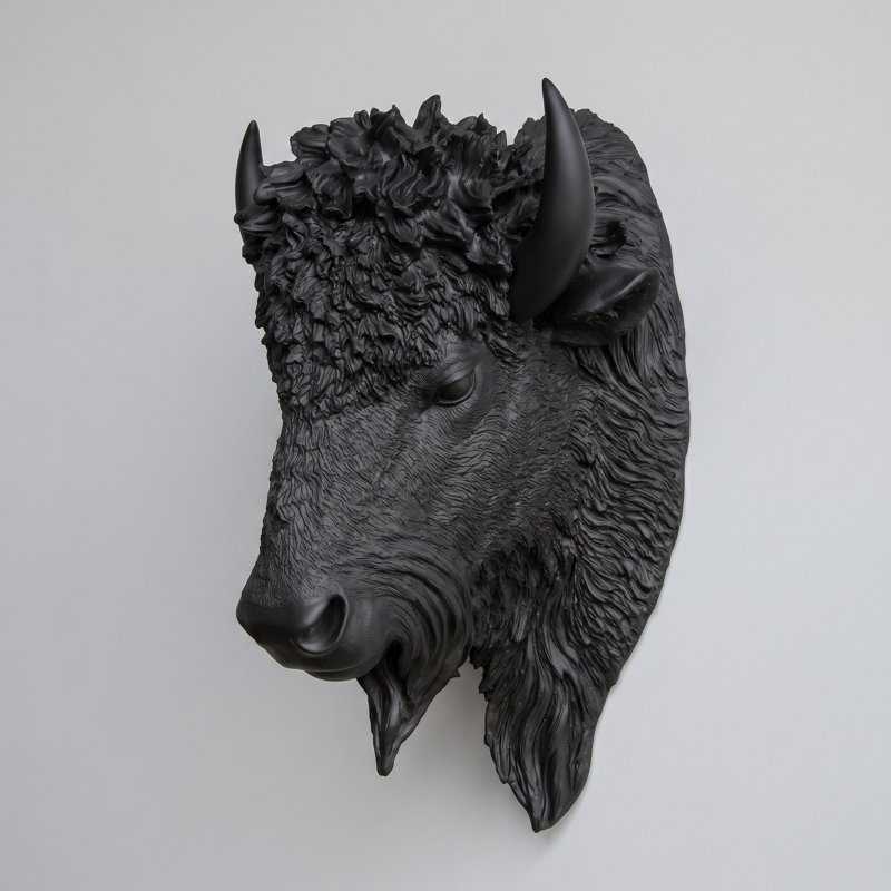 Décoration murale fausse tête de bison naturalisée, Noir