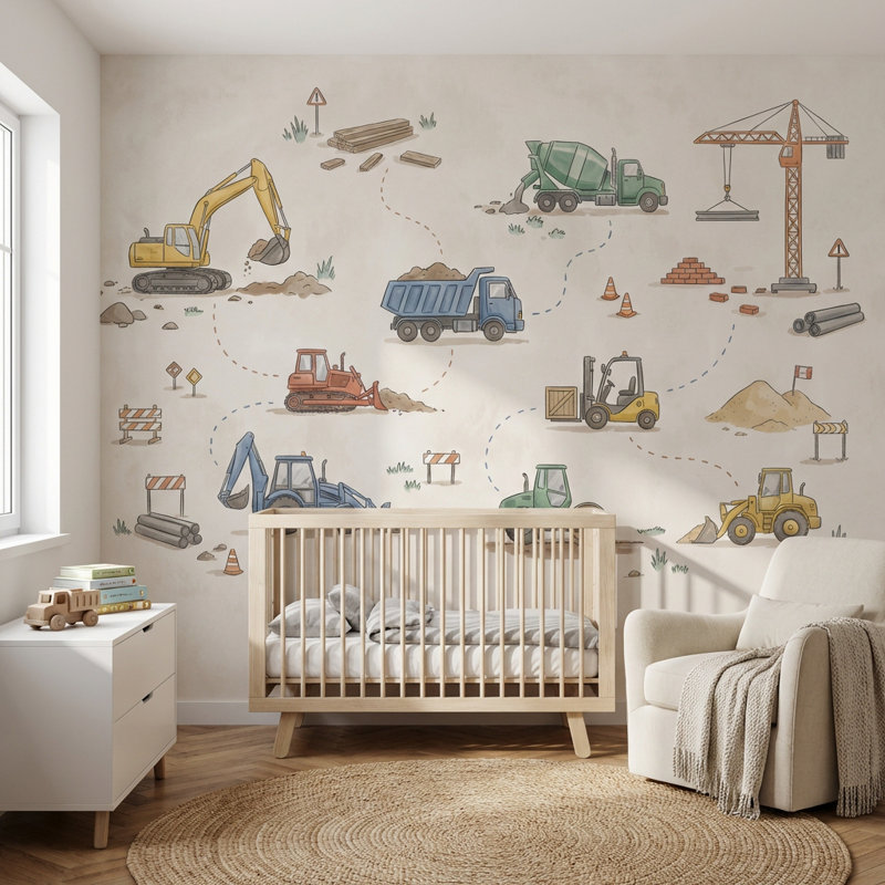 Mur de véhicules de construction, Peler et coller, 200 po x 120 po