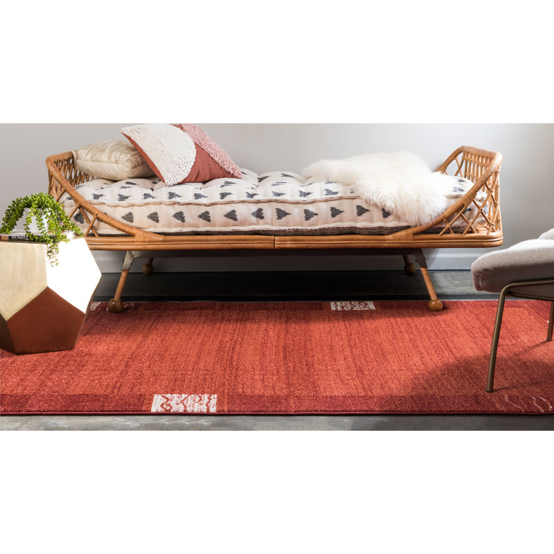 Tapis à motif géométrique rouge rouille, Rectangle 5 pi 3 po x 8 pi