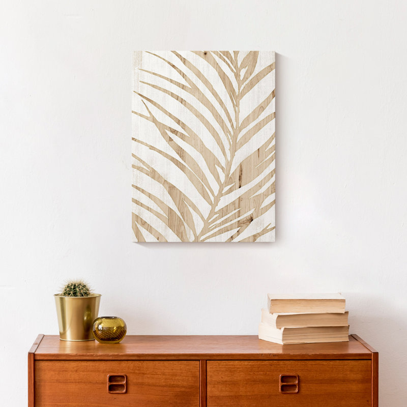 Palmier en bois sur toile, H 37,75 po x l 25,75 po x P 1,75 po, Cadre flottant noir