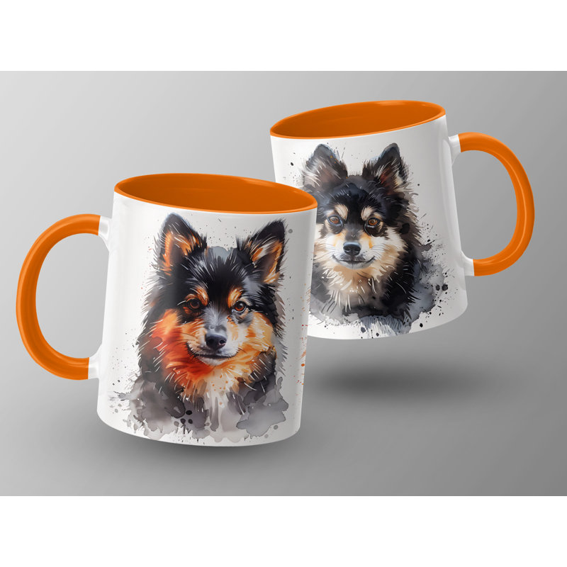 Watercolor Pomeranian Dogs Art 11oz Coffee Mug, Orange, 4