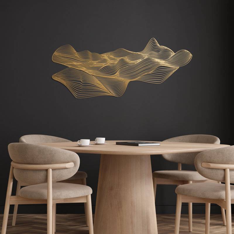 Sand Dunes Metal Wall Art, Abstract 3D effect fluid line wall decor (large, black), Black, 17.7" H x 43" W x 0.2" D