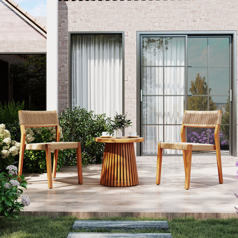 3-piece Outdoor Solid Wood Table And Dining Chairs