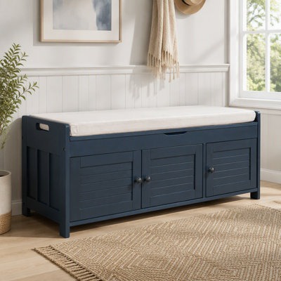 Banc de rangement rustique avec portes à volets et compartiment caché