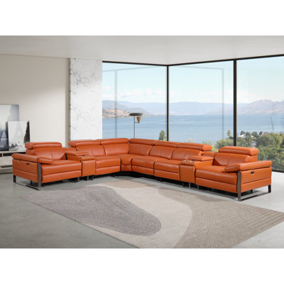 Canapé modulaire inclinable électrique en L de 8 pièces avec 4 fauteuils inclinables et appuis-tête électriques en cuir italien