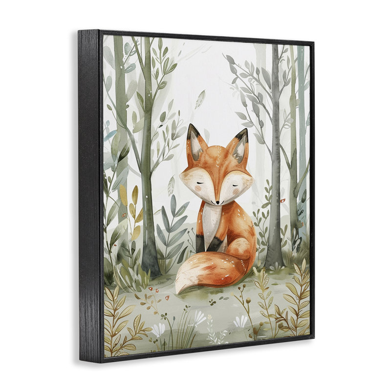  Giclée de renard des bois doux par LSR Design Studio, H 14 po x l 11 po, Giclée encadrée noir minuit