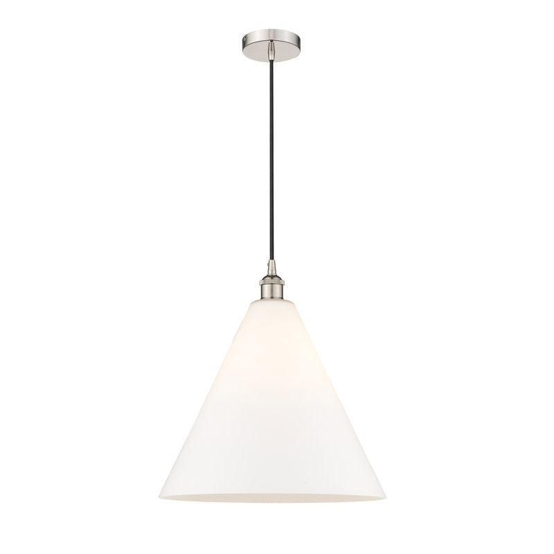 Luminaire suspendu conique à 1 lumière Bluford, H 13,75 po x l 12 po x P 12 po, Blanc mat, Nickel poli
