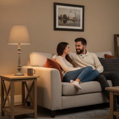 Modern Brailyn 32 Solid Wood Table Lamp with Fabric Shade – Country Style Bedside Lamp with Washed Wood Finish for Home