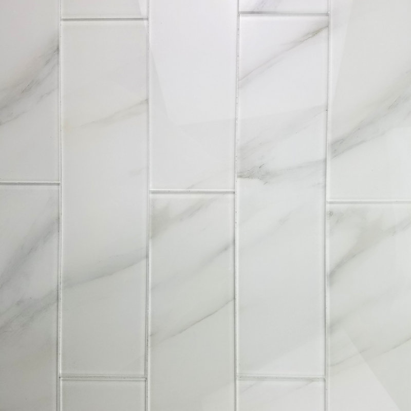Nature 4 in. x 16 in. Marble Look Glass Straight Edge Large Format Subway Decorative Kitchen & Bathroom Wall Tile
