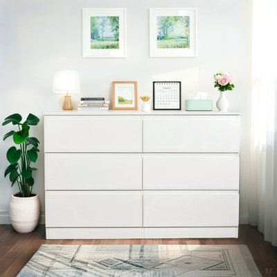 6 Drawer Dresser, Modern Dresser for Bedroom with Spacious Countertop, Wood Storage Cabinet with Concealed Handles & 6 Deep Drawers for Bedroom, Livin