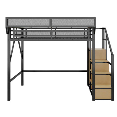 Metal Loft Bed With Storage Shelves, Staircase & Wardrobe For Kids Teens Adults
