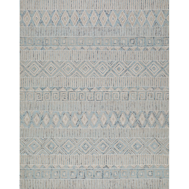 Odyssey Hand-Tufted Cut/Loop Pile Textured Geometric Wool Rug, 7'6" x 9'6"