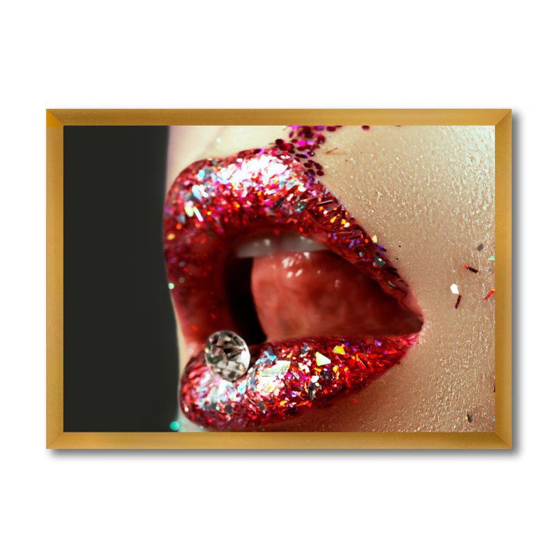 Artistic Woman Lips Make-up - Photographie sur toile, H 12 po x l 20 po x p 1 po, Cadre doré