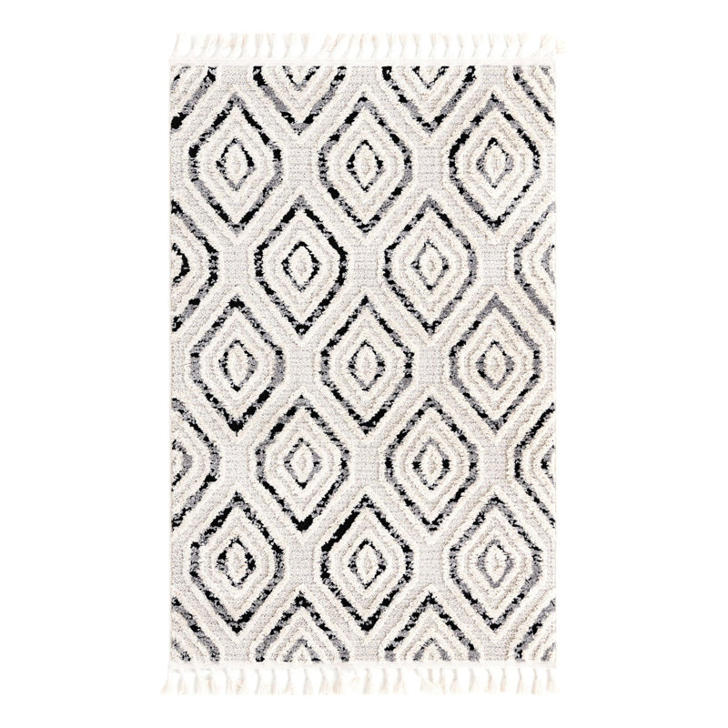 Gosnold noir / blanc avec motif géométrique, Rectangle 4 pi x 6 pi