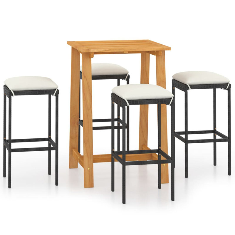 Ensemble de table de bar et de tabourets de patio avec coussins, Crème, Noir