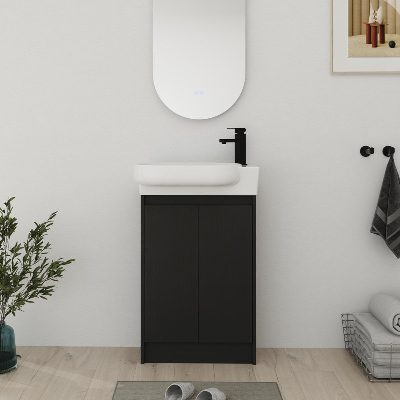 Meuble-lavabo simple 23 po avec comptoir en céramique, Noir