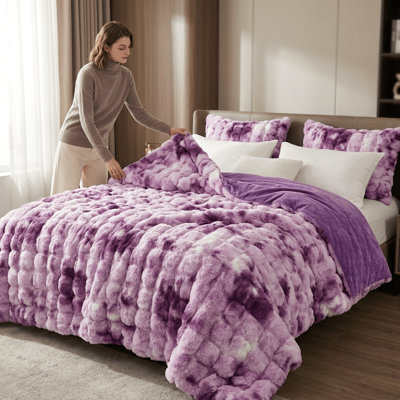 Faux Rabbit Fur Bubble 680GSM Weighted Throw Blanket, Fluffy Reversible Warm Plush Cozy Blanket for Bed & Couch.