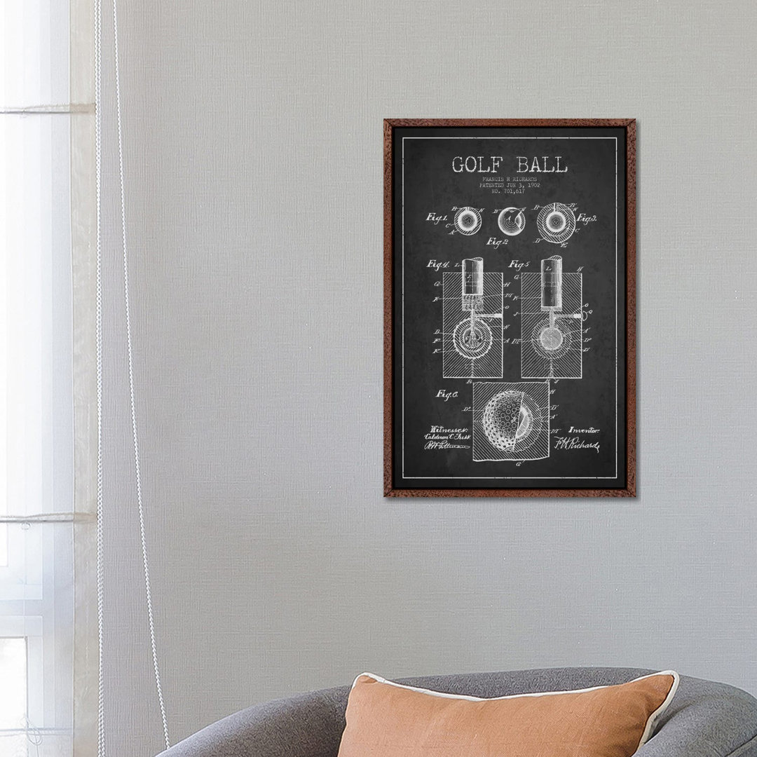 Leinwandbild Golf Ball Charcoal Patent Blueprint