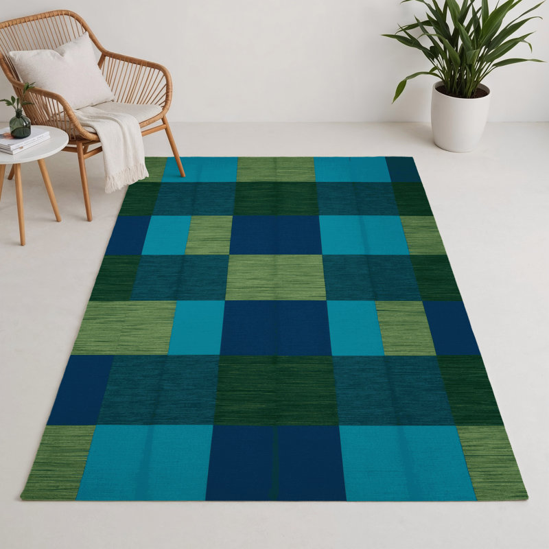Tapis d'intérieur et d'extérieur à carreaux bleu, Rectangle 9 pi x 12 pi