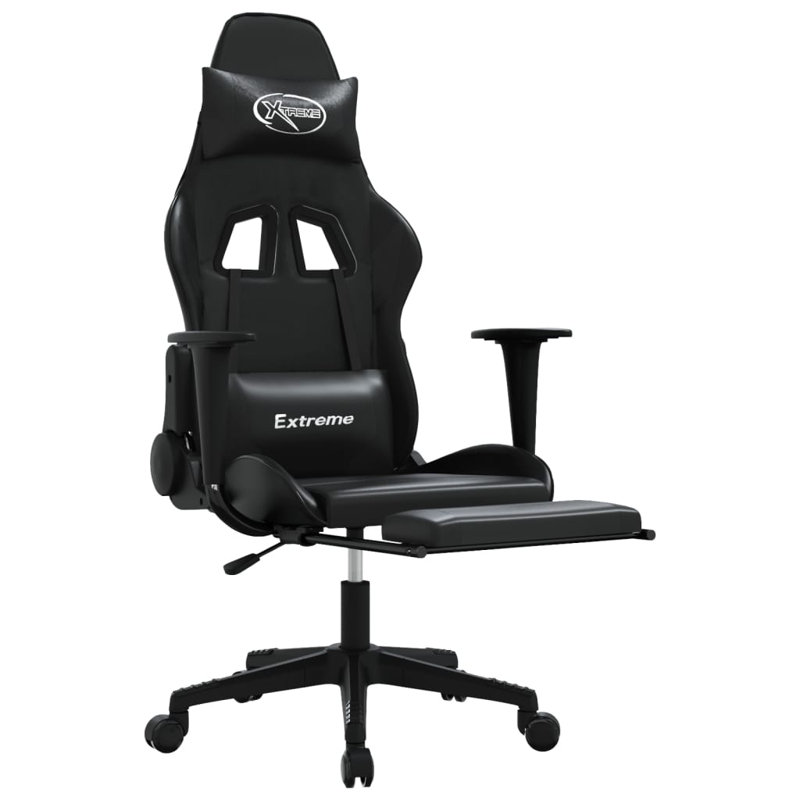 Fauteuil de jeu avec repose-pieds en similicuir, Noir