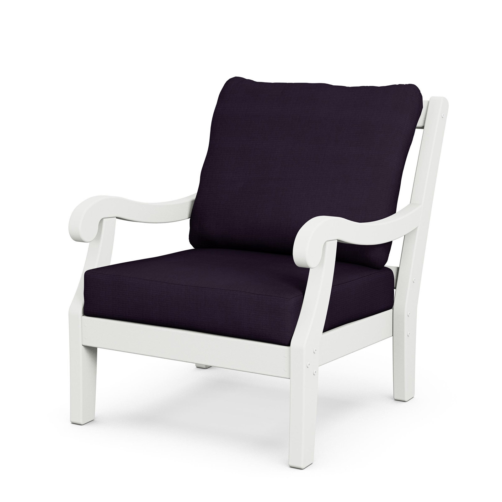 POLYWOOD® Verlyn 2-Person Patio Seating Group, Navy Linen Cushion/White Frame