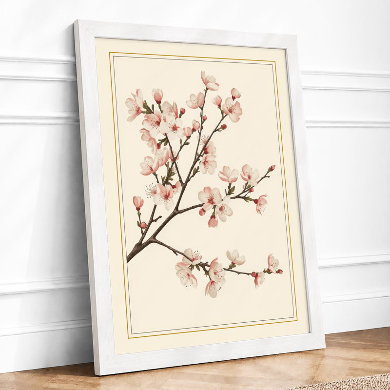 Moonlit Cherry Blossom Botanical - Framed Print, A4 - 29.7 x 21.0 cm, White
