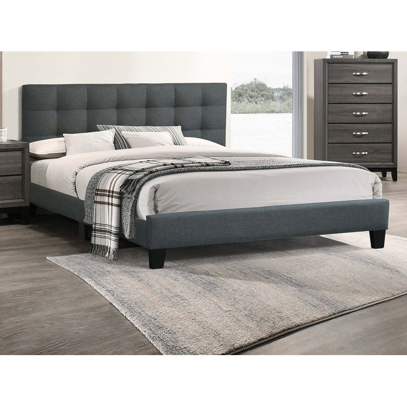 Mobilier de chambre à coucher moderne 1pc, Gris anthracite, Lit double