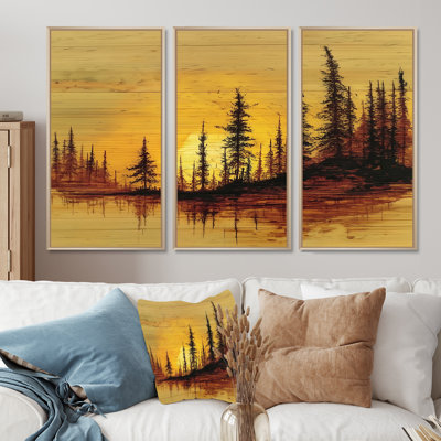 Coucher de soleil d'hiver dans la forêt de l'Alaska - ensemble d'impression d'art mural en Alaska