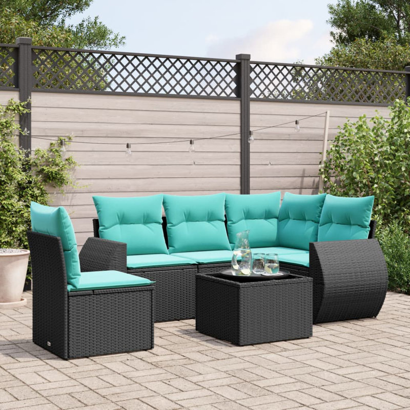  Ensemble de canapé de patio 6 pièces avec coussins en rotin de polyester noir