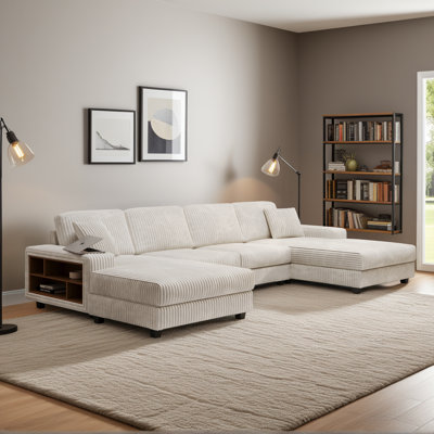 137" Corduroy Sectional Sofa 4 Piece U Shaped Oversized Modular Couch With 2 Sides Storage Shelve & Chaise Lounge Chairs, 1300lbs Capacity