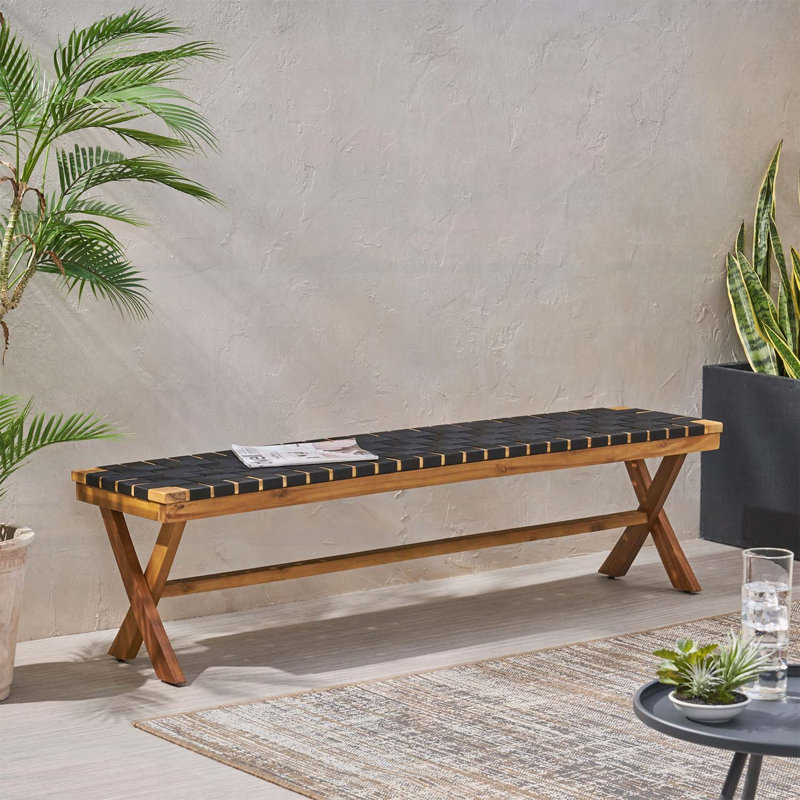 Banc d'extérieur en bois d'acacia durable avec armature en corde et cadre en X, parfait pour des sièges élégants et confortables